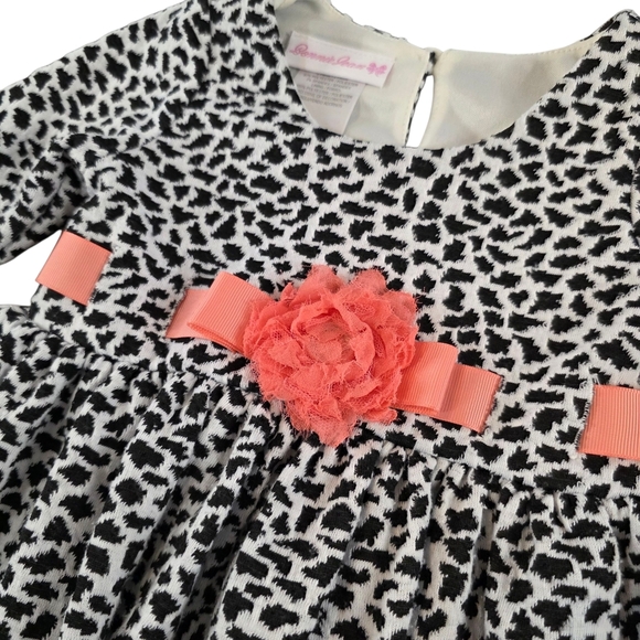 Bonnie Jean Toddler Girl Dress 2T Black White Animal Print Pink Flower - Picture 2 of 6